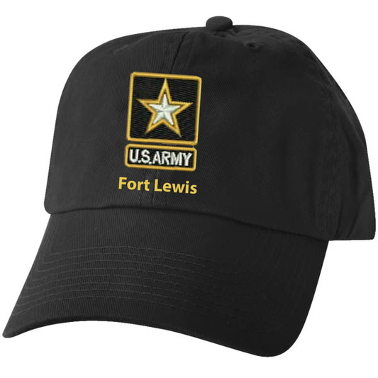 Army Star Logo with Fort Lewis Name Drop Embroidered on Black Ball Cap