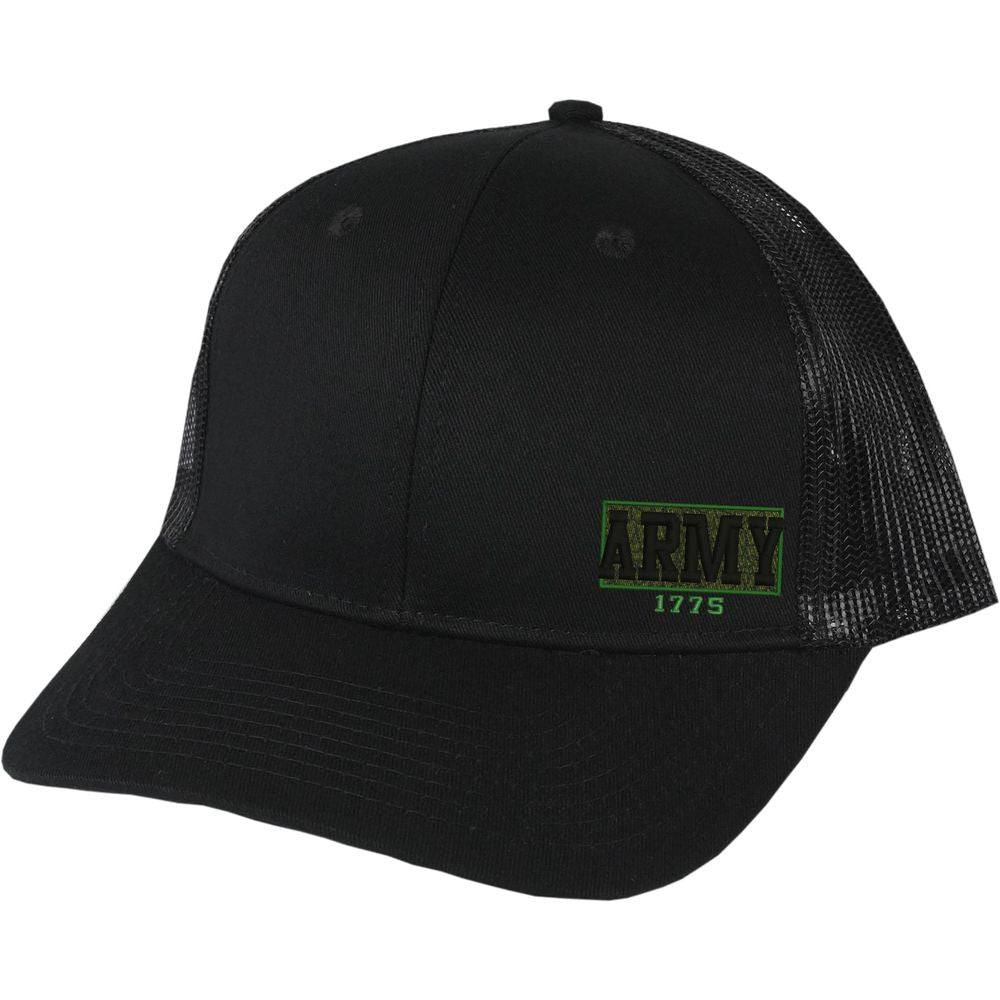 Army 1775 Embroidered Leftr Panel Black Snapback Trucker Cap