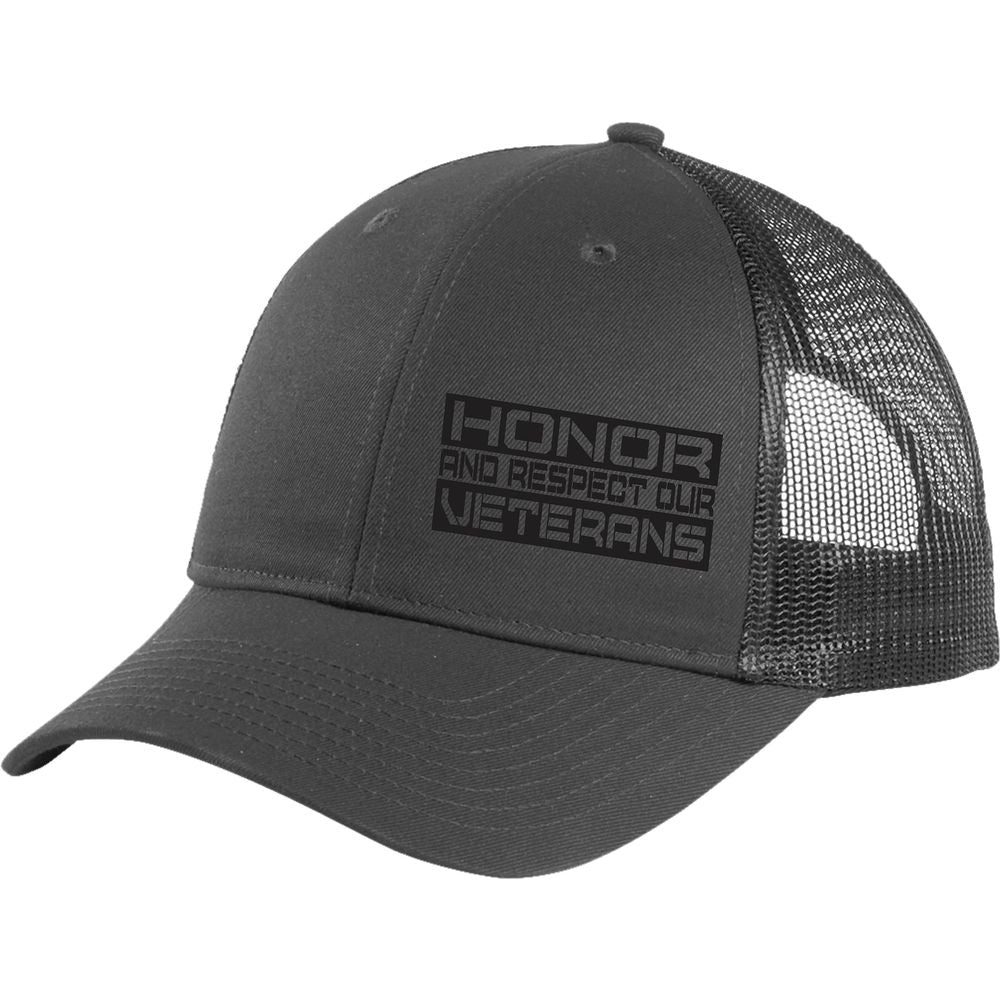 Dark Grey Hat Front Honor Our Veterans Embroidered Dark Grey Black