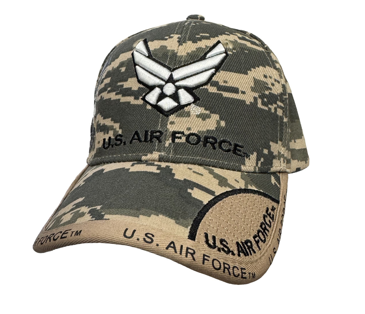 U.S. Air Force symbol logo 3D Emb Front and Side with Text Emb on Bill on ABU Camo Ball Cap