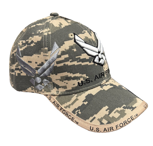 U.S. Air Force symbol logo 3D Emb Front and Side with Text Emb on Bill on ABU Camo Ball Cap