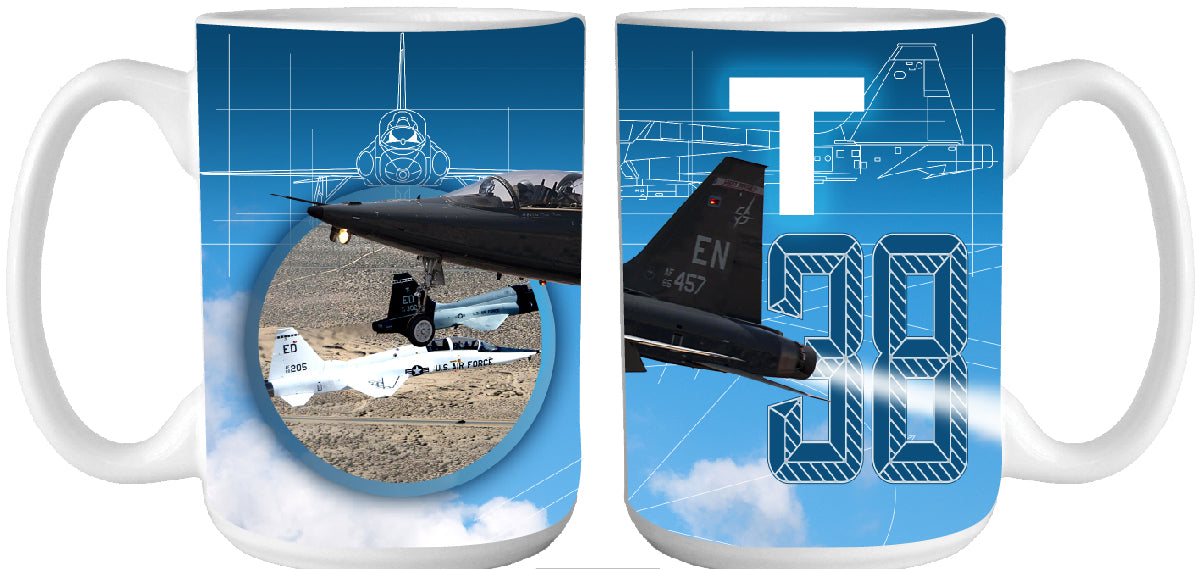 T38 Aircraft with Sky Background Sublimation on 15 oz. White Ceramic Mug