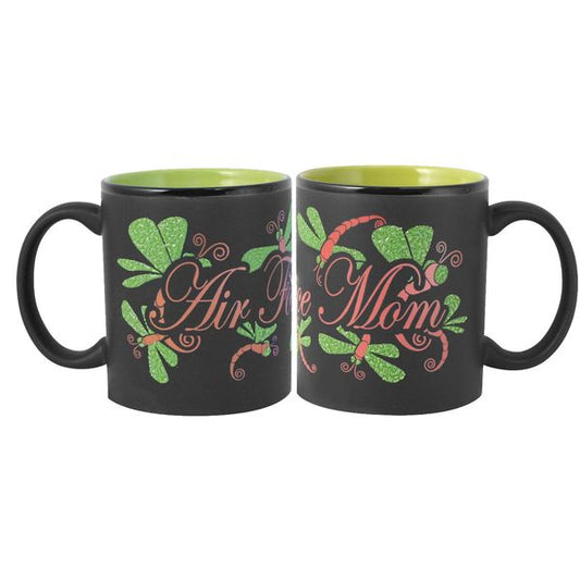 Air Force Mom Dragon Fly Wrap on Black Matte with Colored Interior Ceramic Mug
