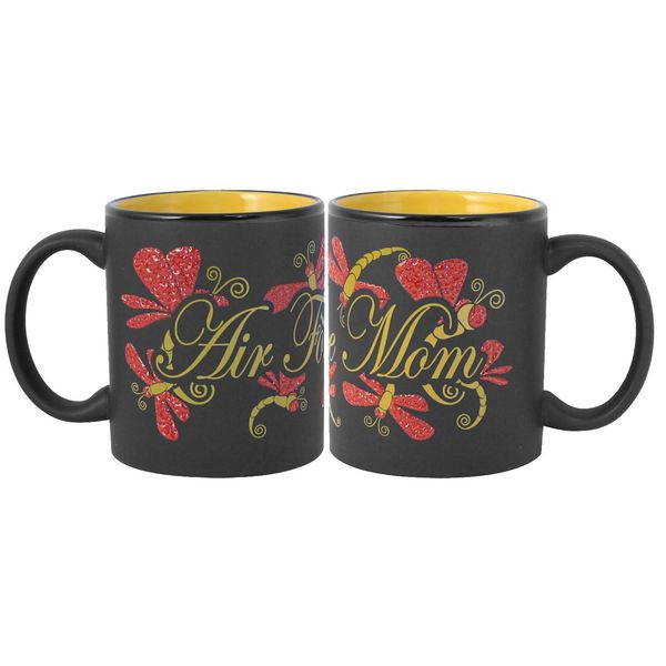 Air Force Mom Dragon Fly Wrap on Black Matte with Colored Interior Ceramic Mug