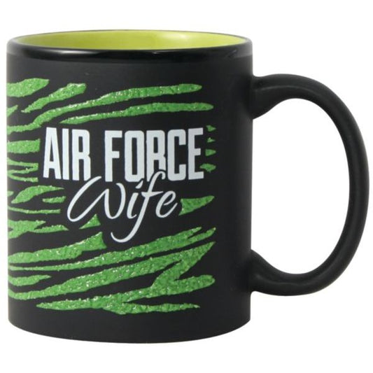 Air Force Wife with Zebra Glitz Imprint Wrap on Black Matte with Colored Interior Ceramic Mug