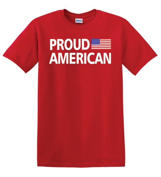 PROUD AMERICAN with USA Flag on T-Shirt