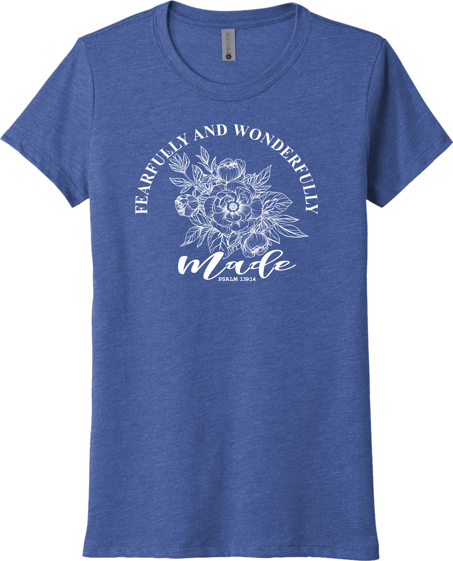 Fearfully and Wonderfully Made Design on Vintage Blue T-Shirt