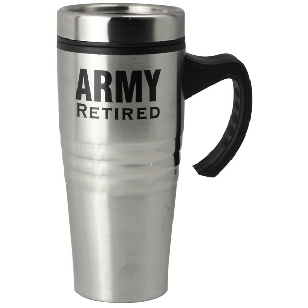 US Army Retired TEXT Black Imprint on Stainless Tumbler