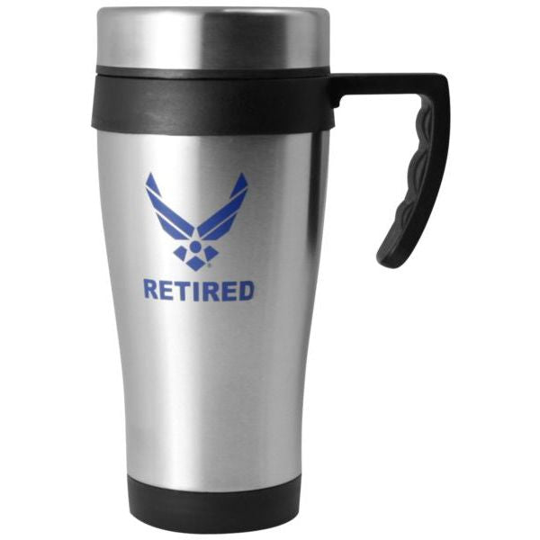 US Air Force Retired Symbol Blue Imprint on Stainless Tumbler