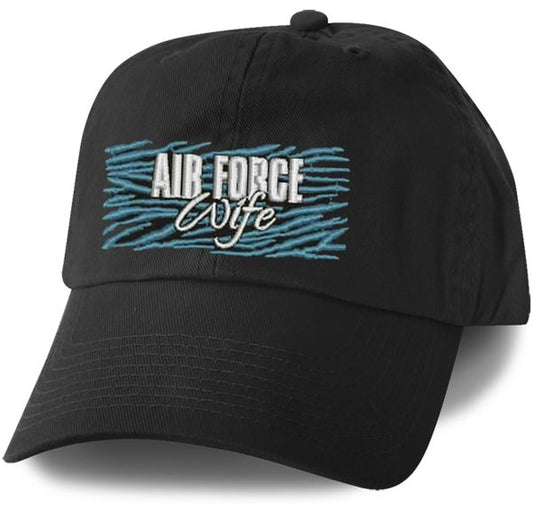 Air Force Wife with Blue Thread on Black Un-Structured Ball Cap