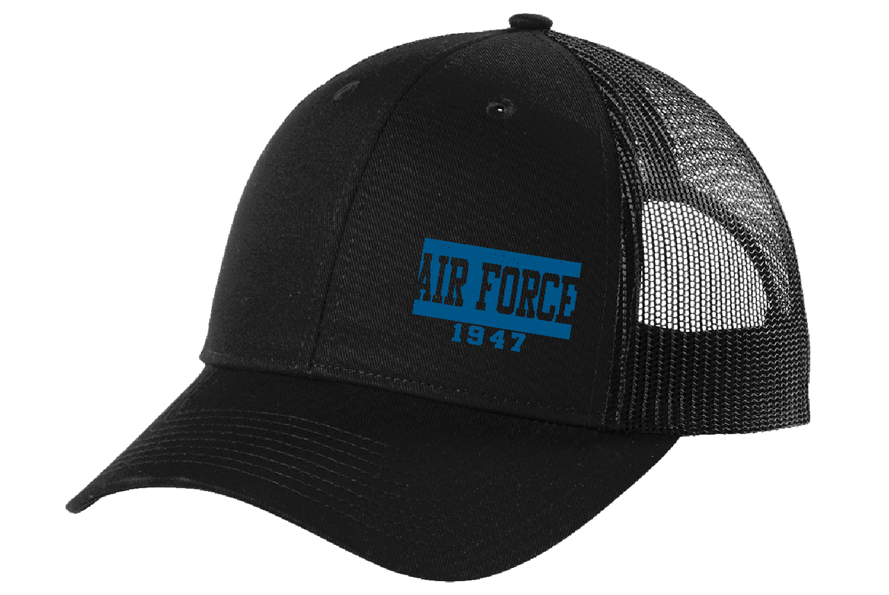 Air Force 1947 on left panel on Black Snapback Trucker Cap