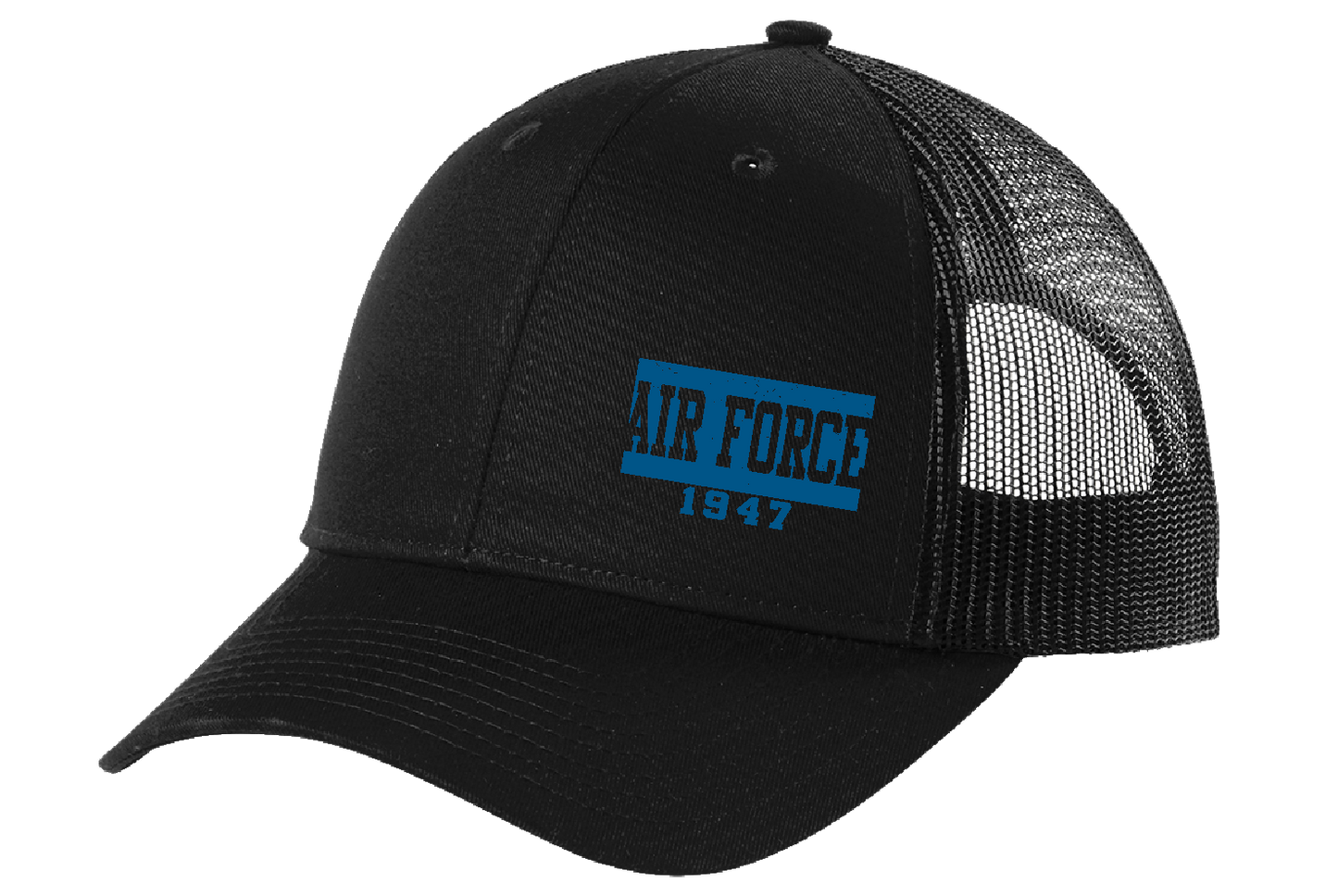 Air Force 1947 on left panel on Black Snapback Trucker Cap