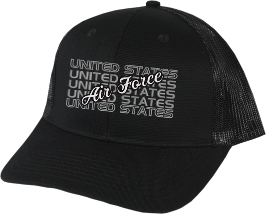 United States Air Force on Black Snapback Trucker Cap