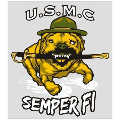USMC Semper Fi Decal, Running Bull Dog