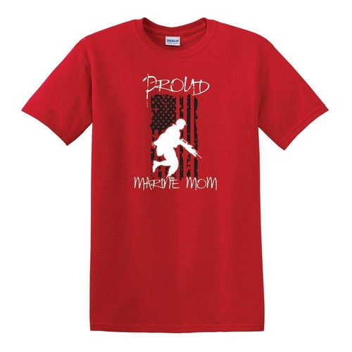 Proud Marine Mom Distressed Flag Red T-Shirt