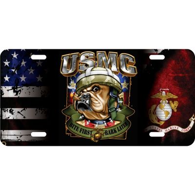 US Marine Corps USMC Bull Dog Bite First License Plate