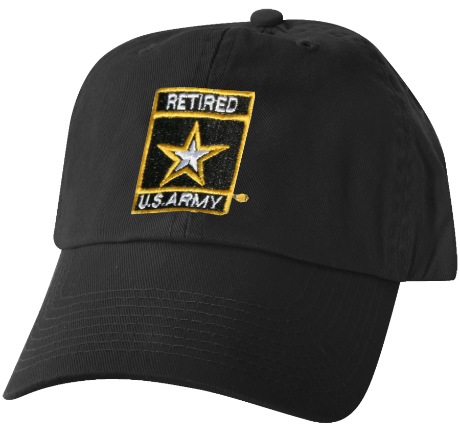 US Army Star Retired Embroidered on a Black Unstructured Ball Cap