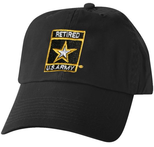 US Army Star Retired Embroidered on a Black Unstructured Ball Cap