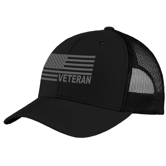 American Flag " Veteran" Embroidered Black Structured Ball Cap