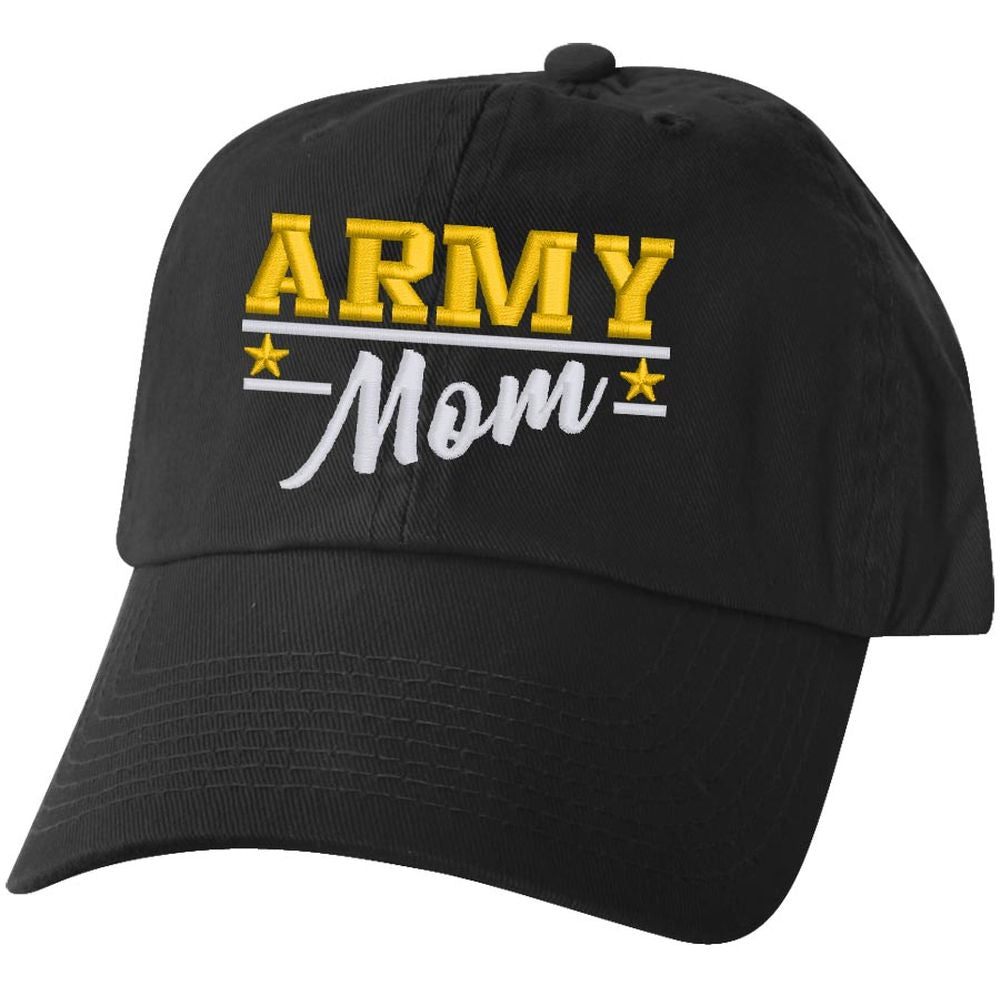 Army Mom Stars Embroidered Black Unstructured Ballcap