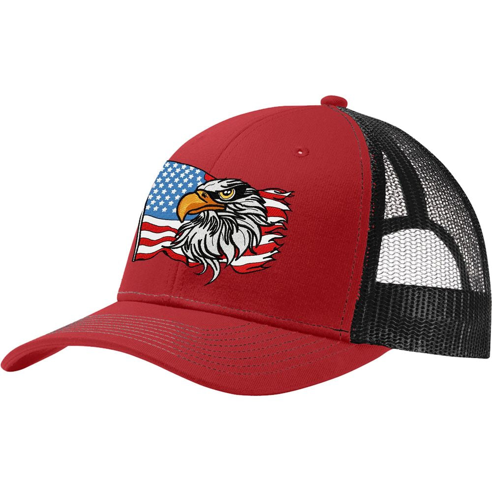 American Eagle Waving Flag Embroidered Snapback Trucker Cap