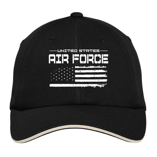 United States Air Force Flag Design on Black/White Cap
