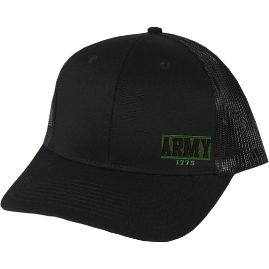 Army 1775 Embroidered Leftr Panel Black Snapback Trucker Cap
