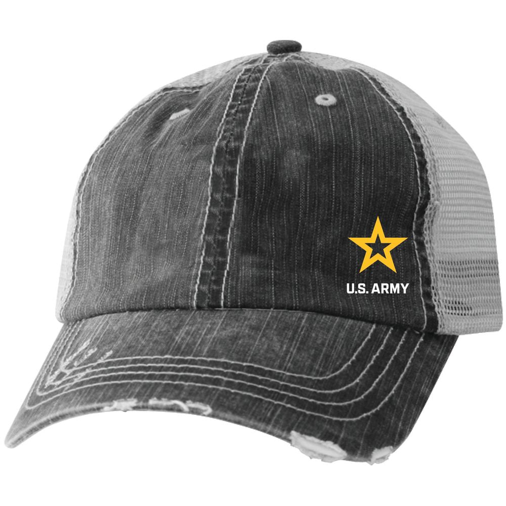 New Army Star Embroidered Front Black Mesh Ball Cap