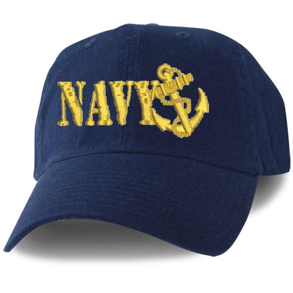 Navy Anchor Distressed Embroidered Ball Cap