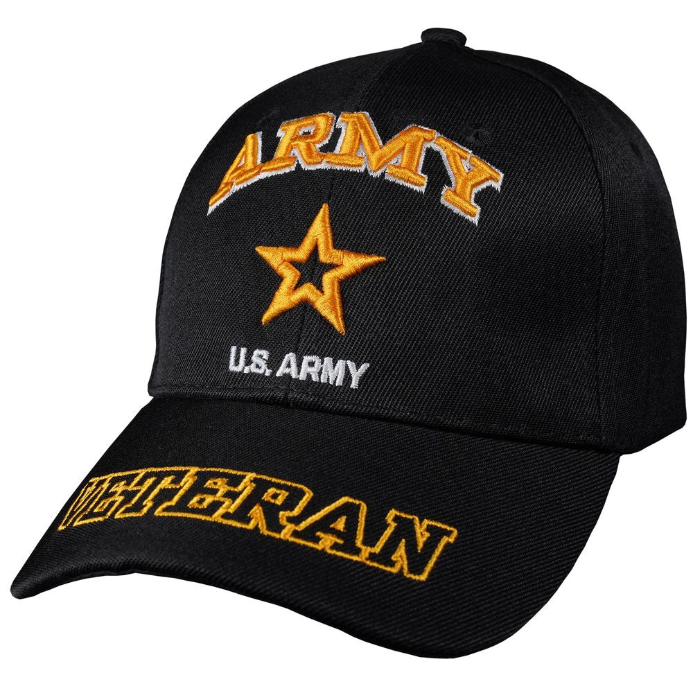 New Army Star Veteran  Embroidered Black Ball Cap