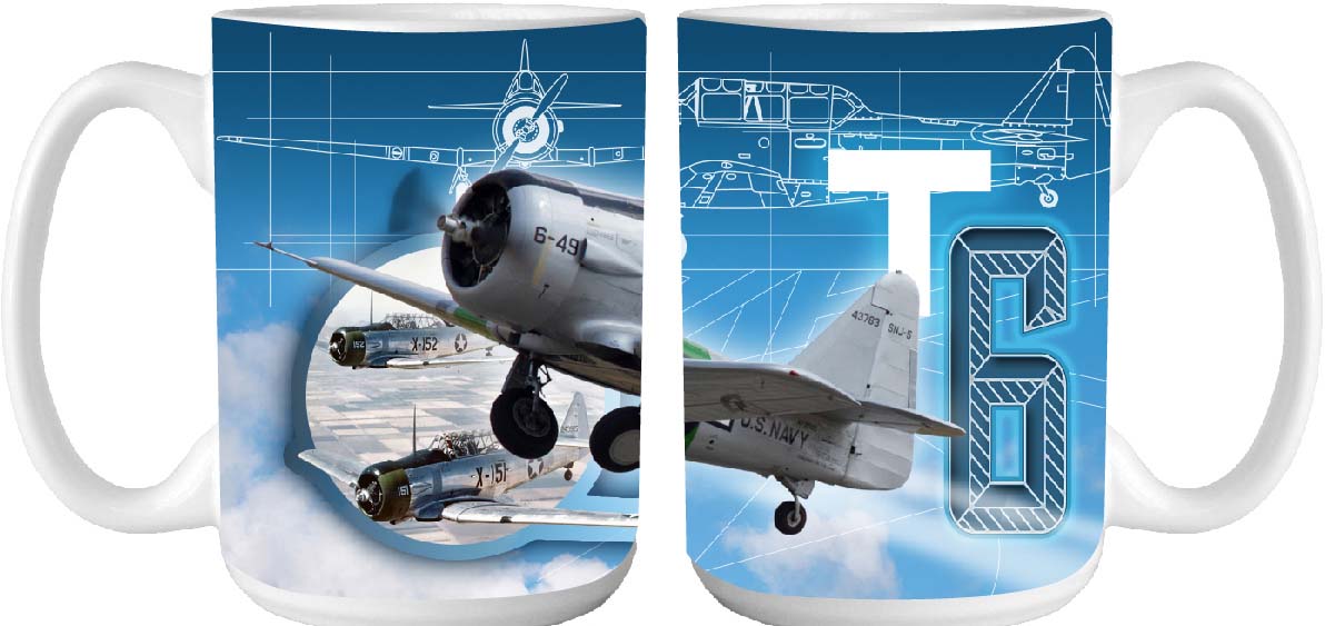 T6 Aircraft with Sky Background Sublimation Mug on 15 oz. White Ceramic Mug