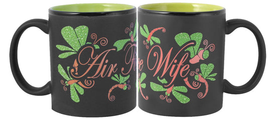 Air Force Wife Dragon Fly Wrap on Black Matte with Colored Interior Ceramic Mug