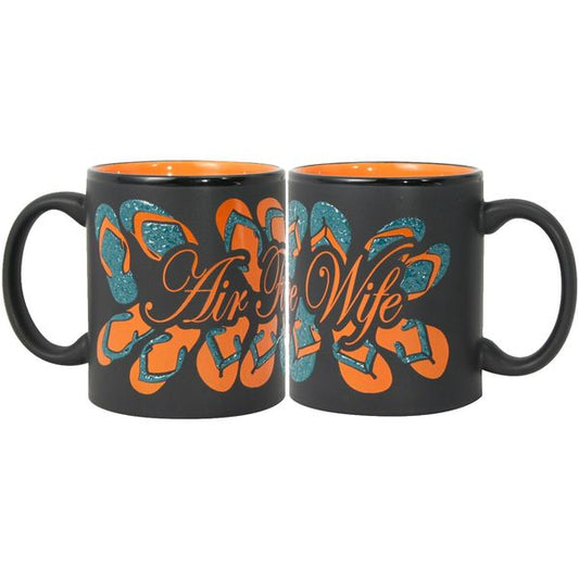 Air Force Wife Flip Flop Wrap on Black Matte with Colored Interior Ceramic Mug