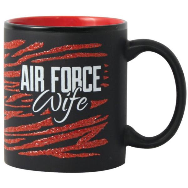 Air Force Wife with Zebra Glitz Imprint Wrap on Black Matte with Colored Interior Ceramic Mug