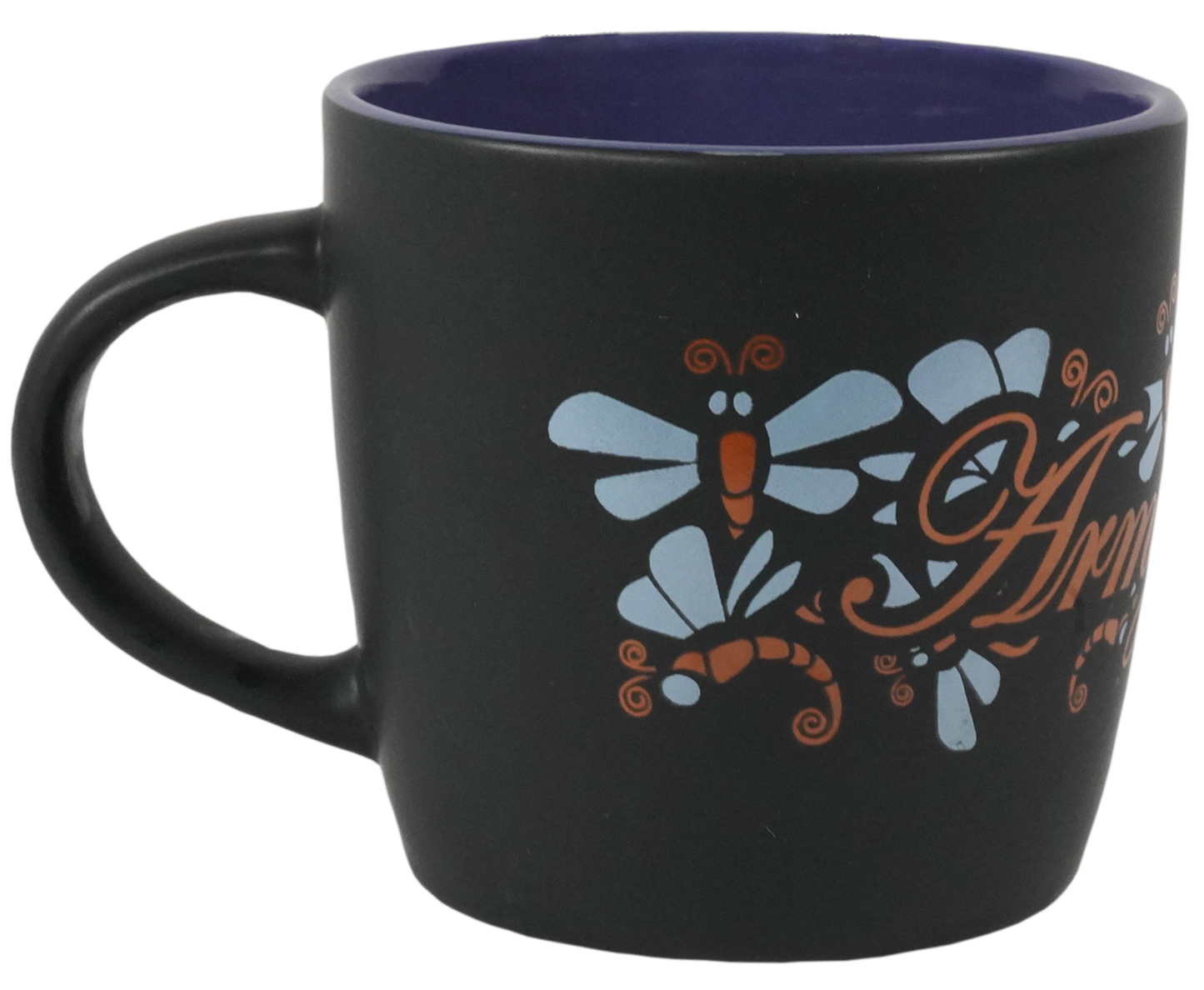 Army Mom Dragon Fly Wrap on Black Matte with Colored Interior Ceramic Mug