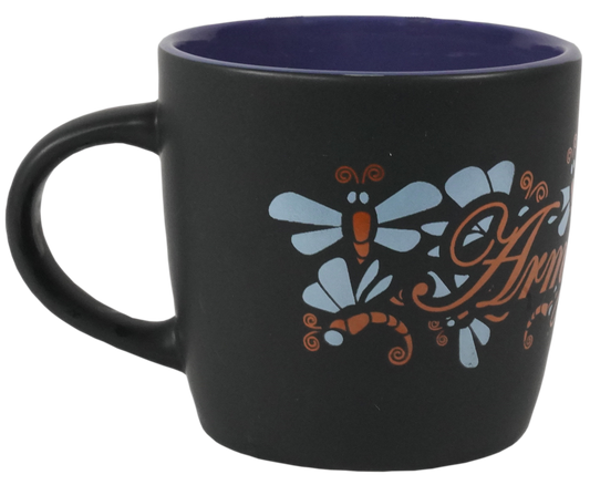 Army Mom Dragon Fly Wrap on Black Matte with Colored Interior Ceramic Mug