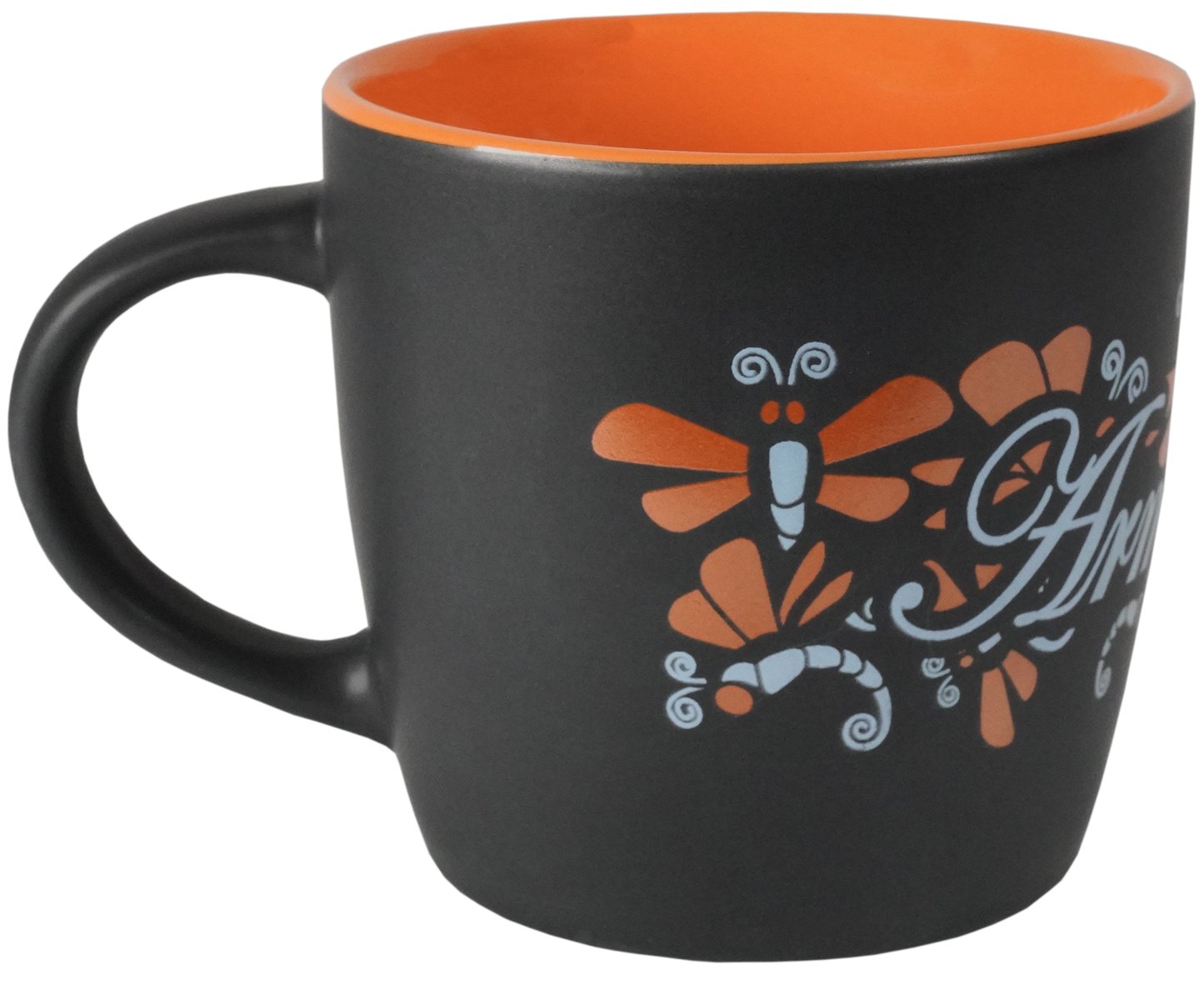 Army Mom Dragon Fly Wrap on Black Matte with Colored Interior Ceramic Mug