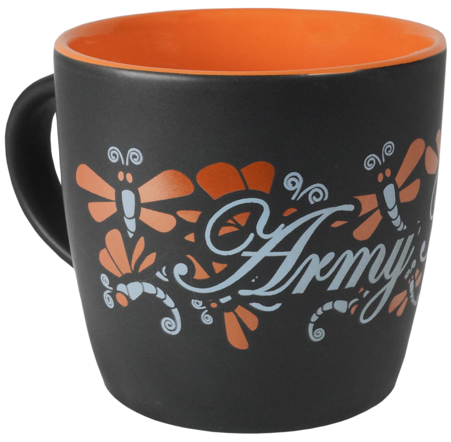 Army Mom Dragon Fly Wrap on Black Matte with Colored Interior Ceramic Mug