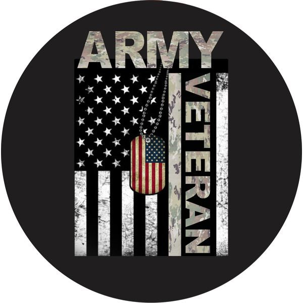 United States Army Veteran Flag with Dog Tags Round Sticker