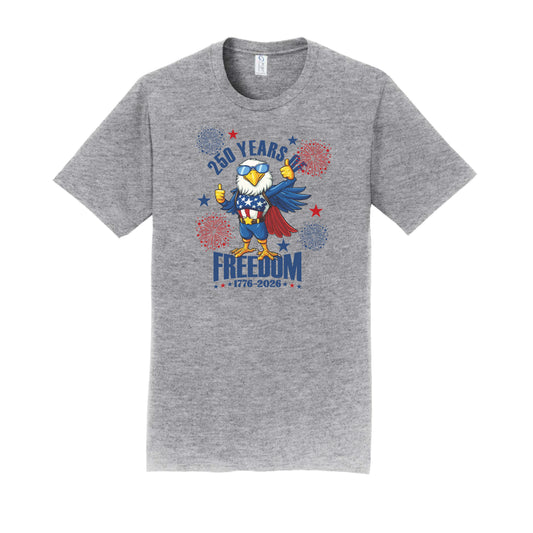250 Years of Freedom Fireworks and Eagle Design T-Shirt