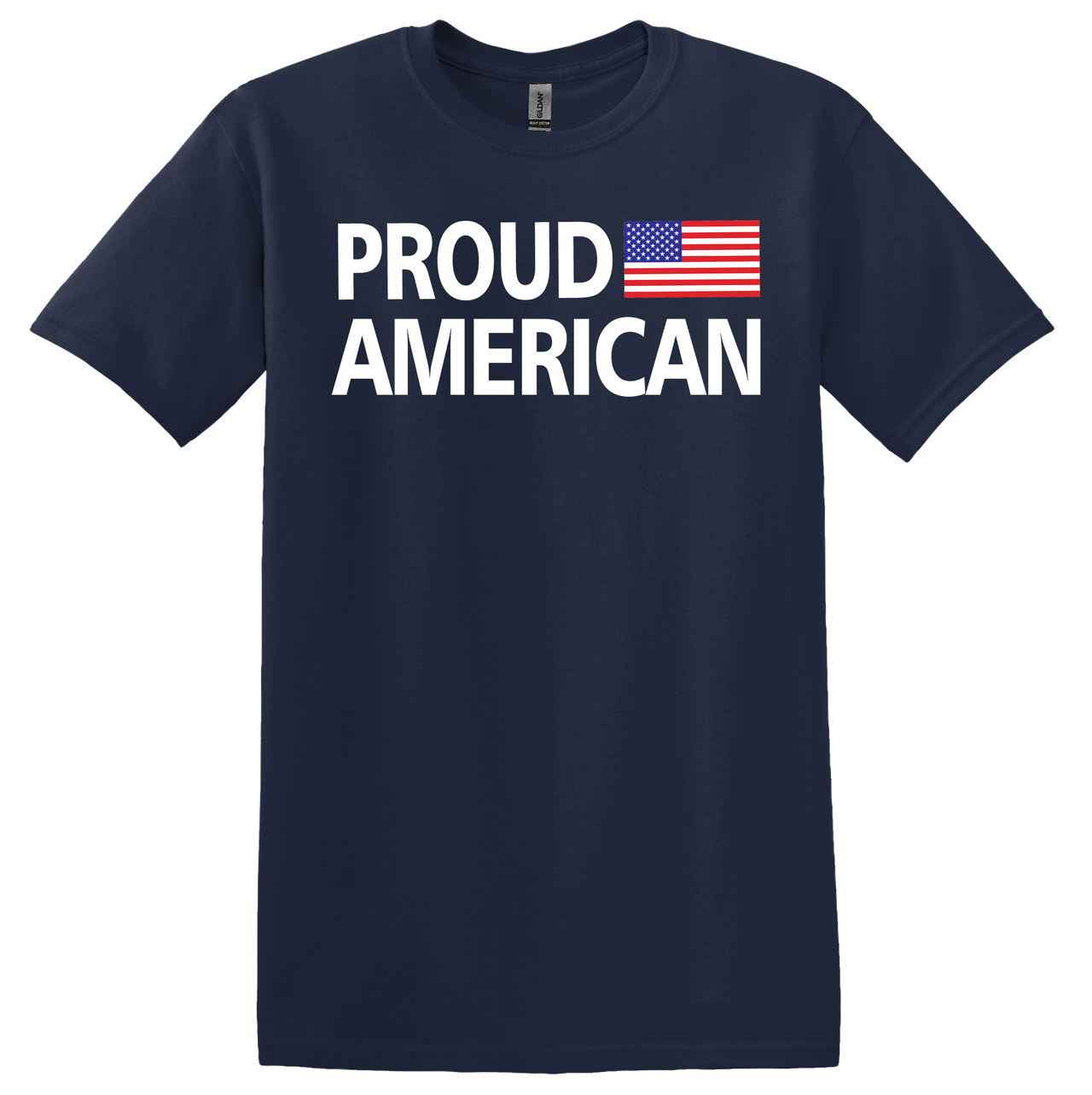 PROUD AMERICAN with USA Flag on T-Shirt