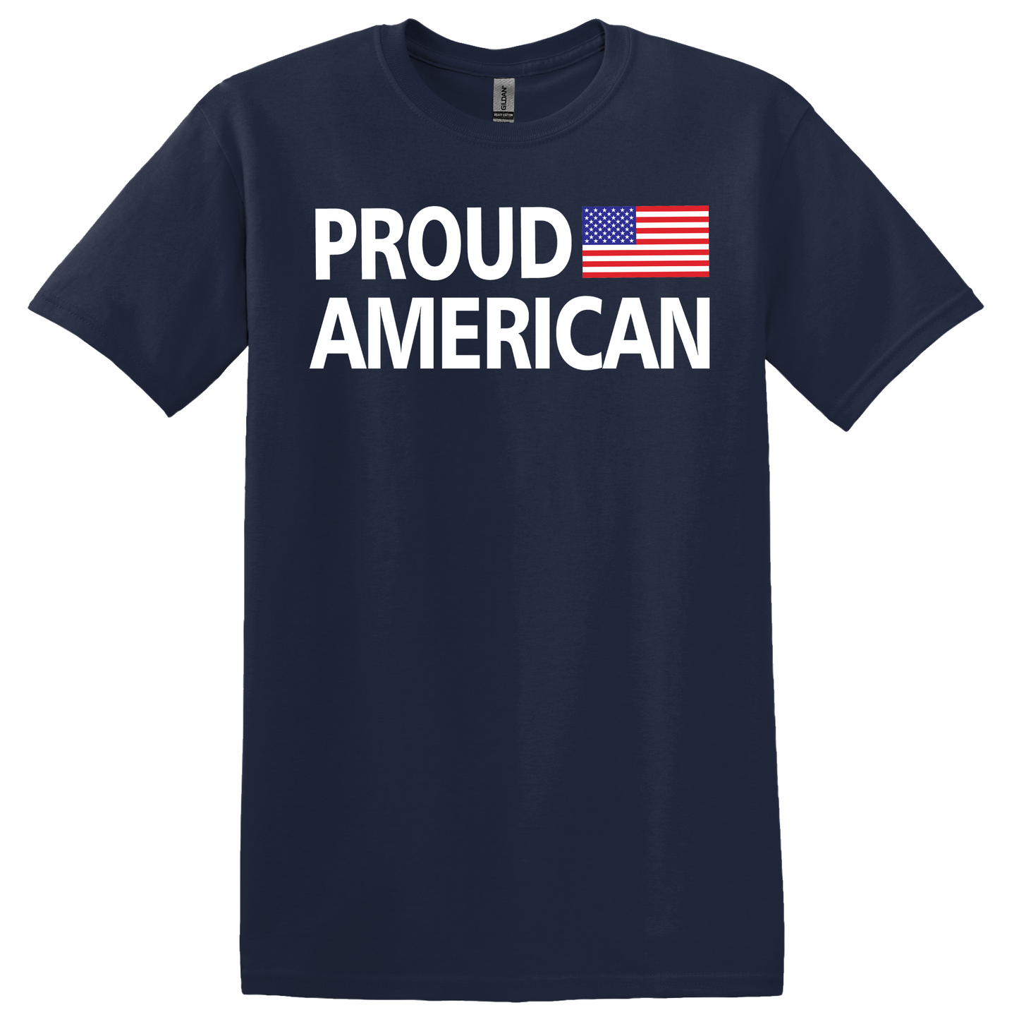 PROUD AMERICAN with USA Flag on T-Shirt