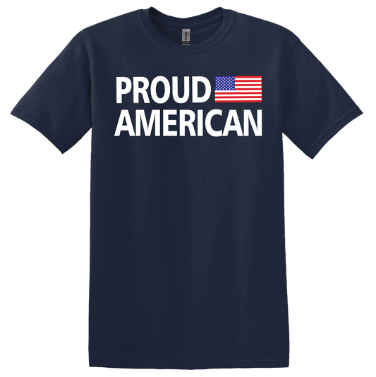 PROUD AMERICAN with USA Flag on T-Shirt