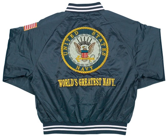 U.S. Navy Crest Patch with World's Greatest Navy on Blue Satin Jacket