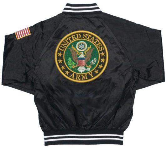 U.S. Army Crest Patch on Black Satin Jacket