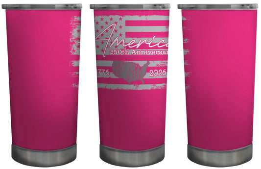 America 250th Anniversary 1776 - 2026 Pink Design on 20oz White Stainless Tumbler