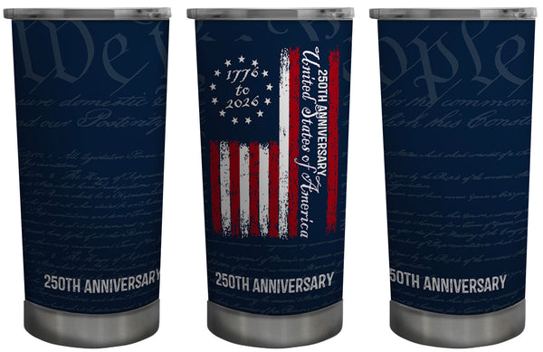 America 250th Anniversary 1776 - 2026 Vertical Flag on 20oz White Stainless Tumbler