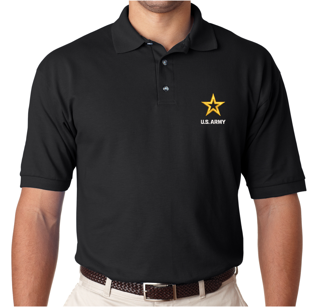 New Army Star Embroidered on Polo Shirt