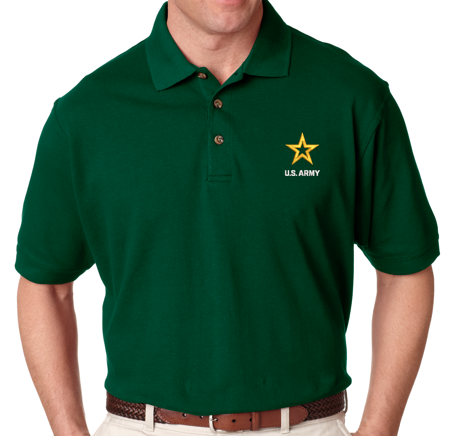New Army Star Embroidered on Polo Shirt