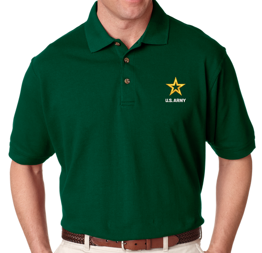 New Army Star Embroidered on Polo Shirt